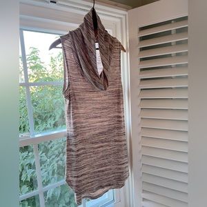 Multi color, fine knit, sleeveless, slouchy turtleneck.